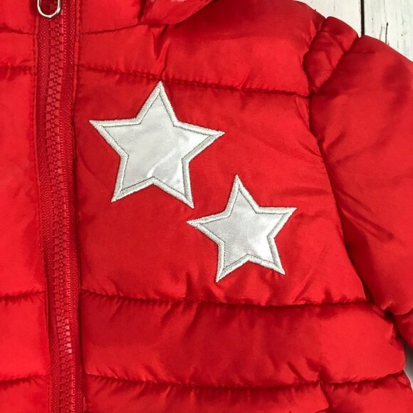 Steve Madden Infant Silver Star Puffer Jacket Red  Size 12 Months - Picture 4 of 7